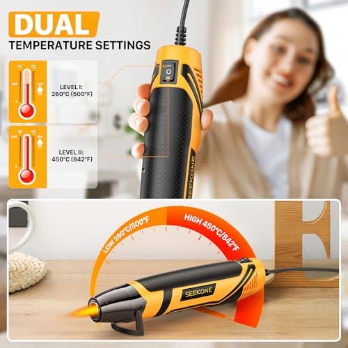 SEEKONE 350W Mini Heat Gun with 2-Temp Settings 842℉ & 500℉