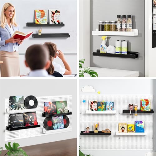 FUCDTEFC 2 Pcs Magnetic Book Shelf for Whiteboard, Strong Adsorption Reusable Metal Bookshelf Book Display Holder for Teacher Kids Classroom Refrigerator Office White