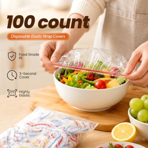 Disposable Stretch Food Covers for Bowls Reusable Fresh Keeping Bags (White X100)