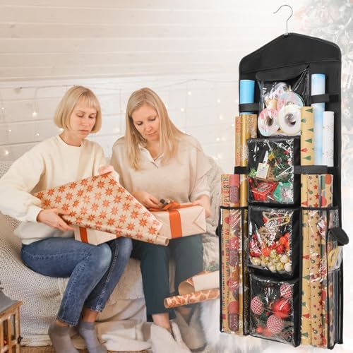 EXLIFBAG Wrapping Paper Storage, Double-Sided Hanging Storage, Black