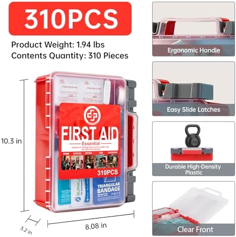 Gevoke Professional First Aid Kit, 310 Piece HardCase, Easy to Organize