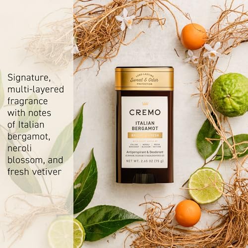 Cremo Deodorant & Antiperspirant for Men, Italian Bergamot, 2.65 oz