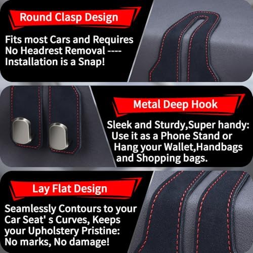 Car Purse Hook, Car Seat Headrest Hooks, Black Leather 2 Pack