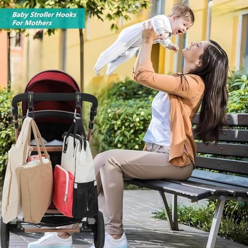 2 Pack Stroller Hooks, Stroller Straps for Diaper Bags,Adjustable Stroller Carabiner Clip,Baby Stroller Accessories for nuna,Uppababy,Bob,Hook for Bike,Scooter,Wheelchair,Walker Accessories（Black）