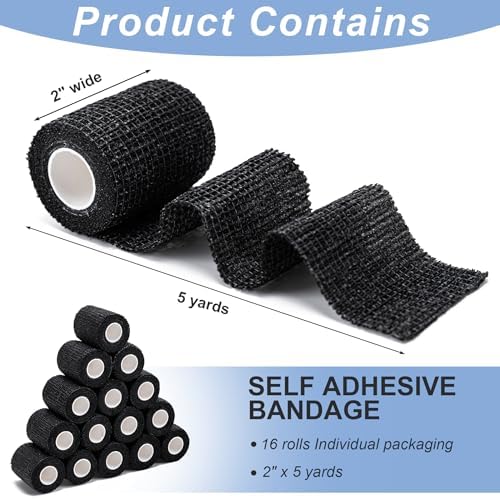16 Pack Self Adhesive Bandage Wraps,2" X 5 Yards Elastic Bandage Wrap