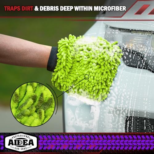 AIDEA Car Wash Mitt Microfiber-2PK, Car Wash Brush, Green, 7.12''X10.14''