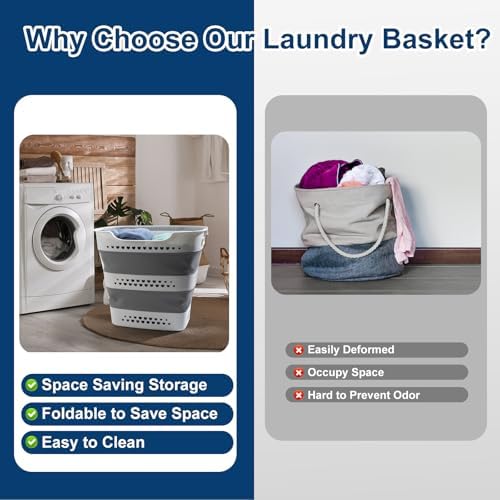 Collapsible Laundry Basket 42L Foldable Pop-Up Clothes Hamper for Dorm