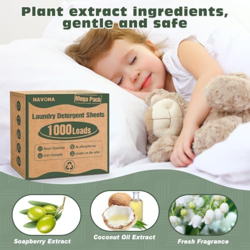 Navona 1000 Loads Mega Pack Laundry Detergent Sheets, Fresh Scent