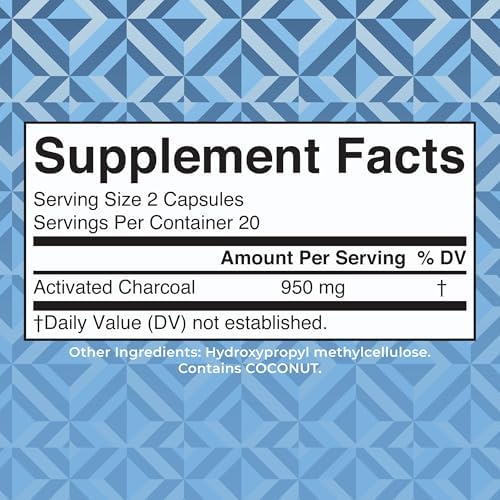 MARYRUTH'S Activated Charcoal Capsules, 950 mg, Non-GMO, Vegan, 40 Count