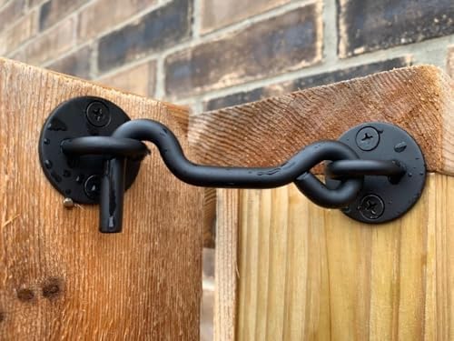 Raswik 4" Privacy Hook and Eye Gate Door Latch, Easy Barn Door Lock, Black
