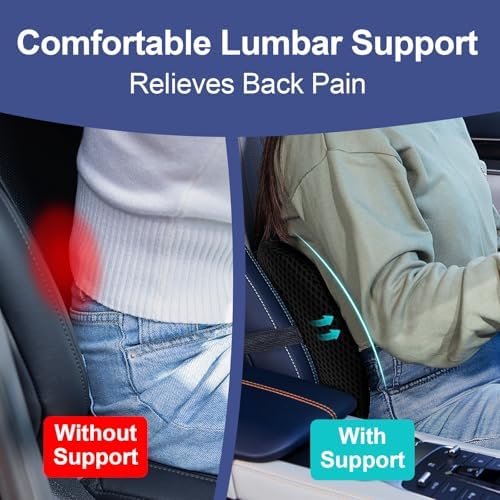 BYMECOST Lumbar Support Pillow for Car, Memory Foam Car Back Cushion