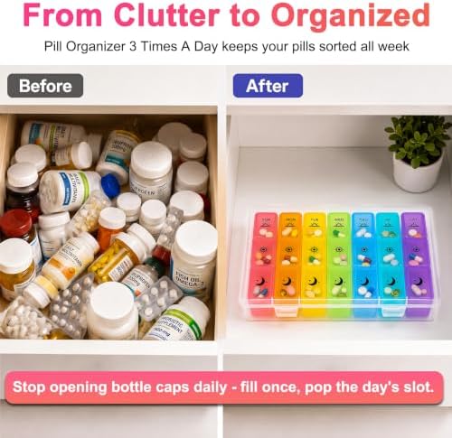 Weekly Pill Organizer, 3-Times-A-Day 7 Day Pill Box