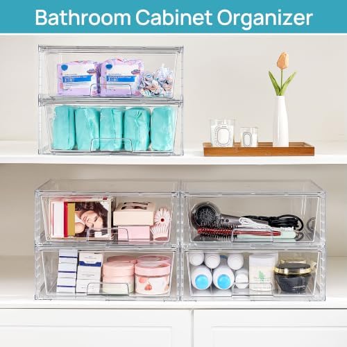 Vtopmart 2 Pack Large Clear Stackable Storage Drawers for Closet, Pantry