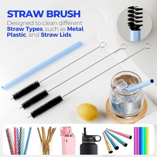 Holikme 6 Pack Bottle Brush 14" Stainless Steel Straw Cleaner Brush,Black