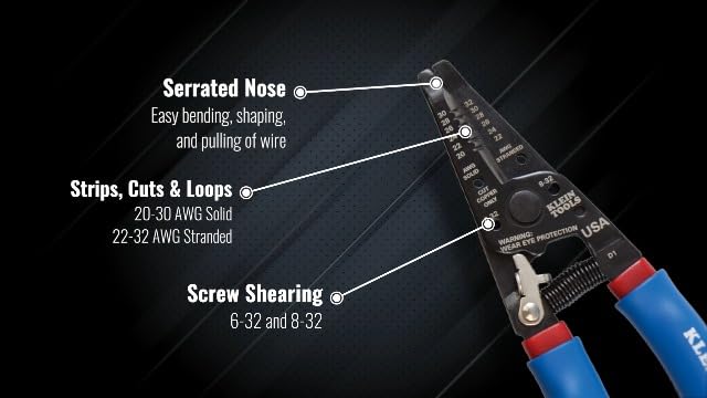 Klein Tools 11057 Wire Cutter/Stripper, Made in USA, Heavy Duty Cutter for 20-30 AWG Solid and 22-32 AWG Stranded Wire