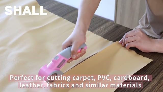 SHALL 4V Cordless Electric Scissors, Rechargeable Cardboard Cutter, Rotary Electric Box Cutter w/Safety Lock, LED Light & Replacement Blade for Fabric, Leather, Carpet, Cardboard & Plastic, Pink/Grey