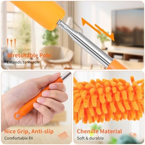 Mini Duster for Cleaning, 360° Bendable Hand Dusters with Extension Pole, Washable Small Duster for Car Interior, Office, Furniture