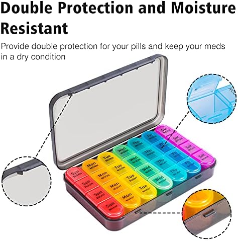 Daviky Pill Organizer 4 Times a Day, Pill Box 7 Day, Large Weekly Pill Case