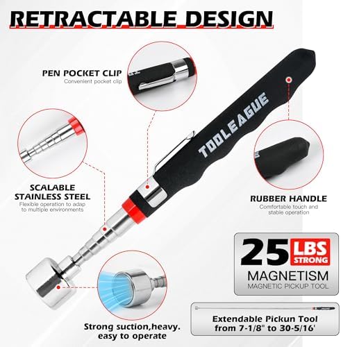 TOOLEAGUE 3Pcs Magnetic Tool Mat with 25Lb Telescoping Magnetic Pickup Pen
