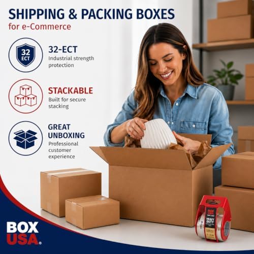 BOX USA Moving Boxes Holds 65lbs, 18"L x 14"W x 12"H (10-Pack) Medium - Corrugated Cardboard Box for Shipping, Mailing, Packing, Packaging and Storage