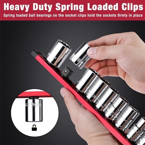WORKPRO Magnetic Socket Organizer, Heavy-Duty 3/8-Inch Drive Socket Rail