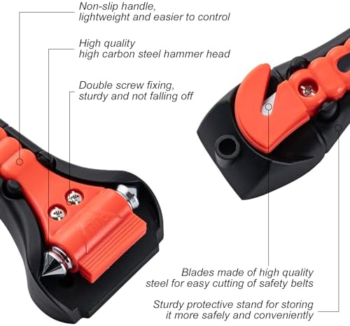 Car Window Breaker Hammer and Seat Belt Cutter 2-in-1，Emergency Escape Tool