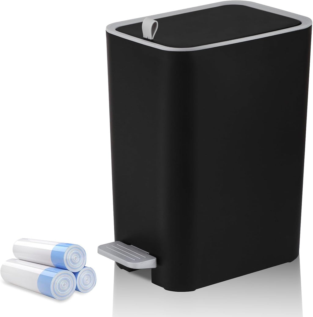 Small Bathroom Trash Can with Lid, 2.1 Gallon Slim Step Trash Can, White