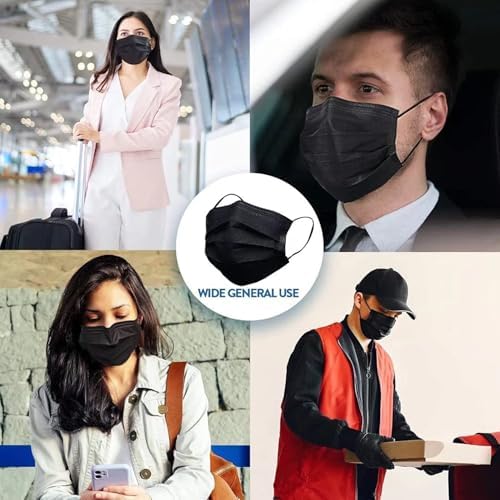 100Pcs Black Disposable Face Mask,3 Ply Masks with Soft Ear loops