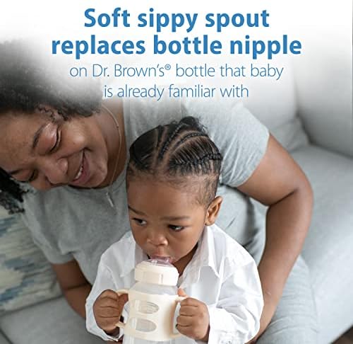 Dr. Brown's Wide-Neck Sippy Spout Bottle with Handles, Pink & Ecru, 2-Pack