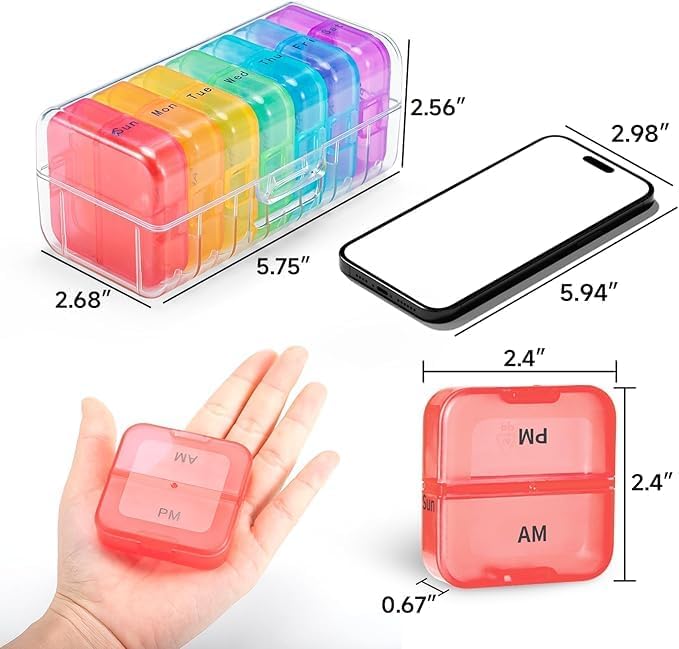 Zoksi Weekly Pill Organizer 2 Times a Day, Wallet-Size Pill Case (AM&PM)