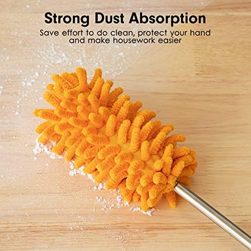 Duster for Cleaning, 10-29" Extension Pole, 2 Washable Heads, Yellow