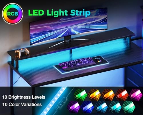 AODK Gaming Desk w/PC Showcase Stand, 59" Reversible, RGB LED