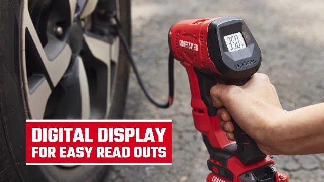 CRAFTSMAN V20 Air Compressor Portable, Cordless Tire Inflator, Up To 150 PSI Tire Pump, with Digital Pressure Gauge, Tool Only (CMCE521B)