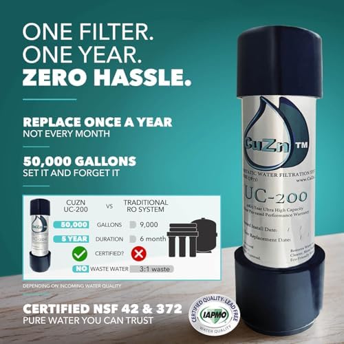 CuZn UC-200 Under Sink Water Filter, NSF/ANSI 42 & 372, 5-Year Filter Life