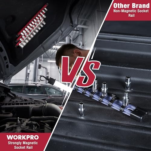 WORKPRO Magnetic Socket Organizer, Heavy-Duty 3/8-Inch Drive Socket Rail