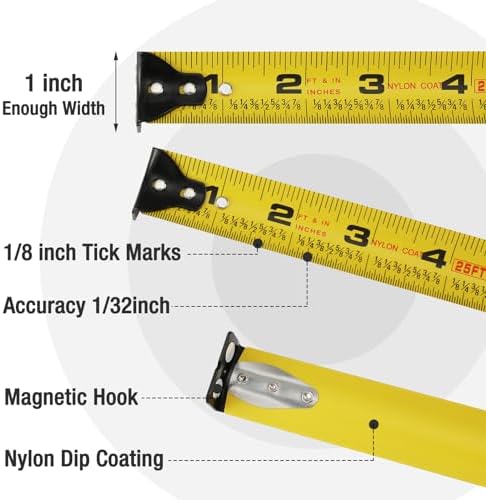 WORKPRO 25FT Pink Tape Measure, 1/8 Fractions Easy Read Measuring Tape