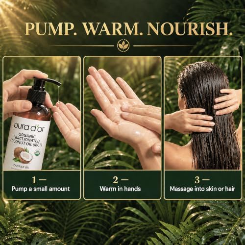 PURA D'OR ORGANIC Carrier Oils, Fractionated Coconut MCT, 16 Oz