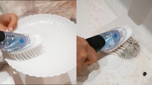 RIMAY Soap Dispensing Dish Brush Dish Scrubber with Soap Dispenser Handle