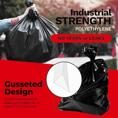 ToughBag 55-60 Gallon Heavy Duty Trash Bags, 150 Count, Black, Made in USA