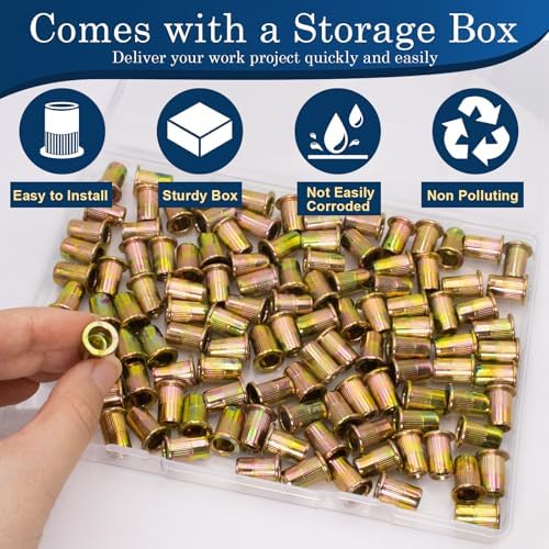 1/4-20 Rivet Nut,115Pcs Zinc Plated Threaded Inserts Rivnuts