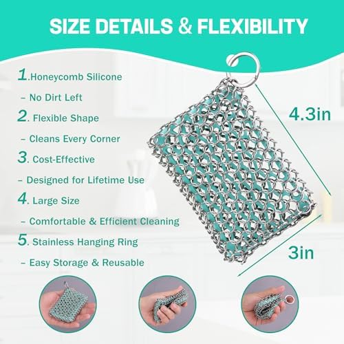 HAUSHOF Cast Iron Scrubber, Chainmail Scrubber Cast Iron Cleaner