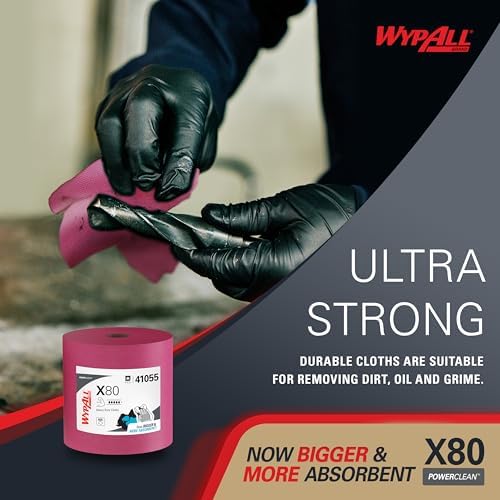 WypAll PowerClean X80 Heavy Duty Cloths, Jumbo Roll, 455 Towels (41055)