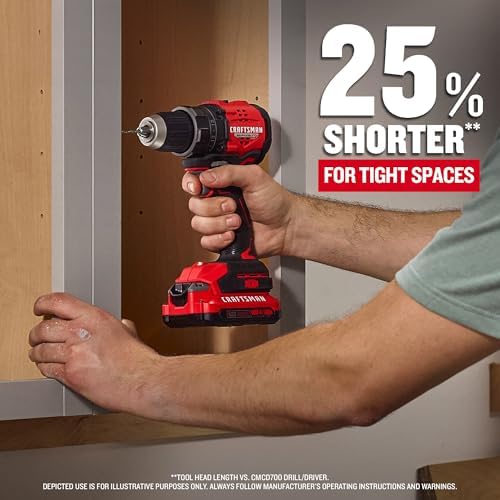 CRAFTSMAN V20 BRUSHLESS RP Compact Drill/Driver, Variable Speeed Trigger, Built In LED, Includes Battery and Charger (CMCD714D1)