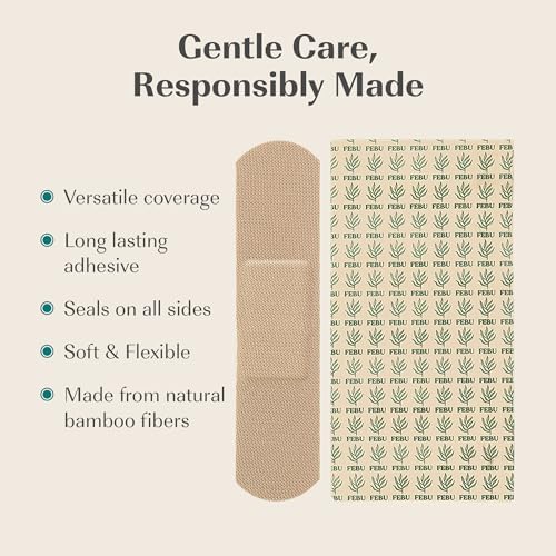 FEBU PFAS Free Bamboo Fabric Bandages, 75 Count Strip
