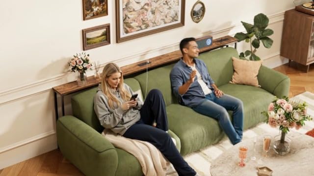 SUPERJARE 78.8 inch Narrow Behind Couch Table with 2 Charging Stations