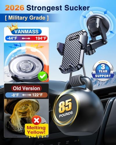 VANMASS【85+LBS Strongest Suction & Military-Grade Ultimate Car Phone Mount