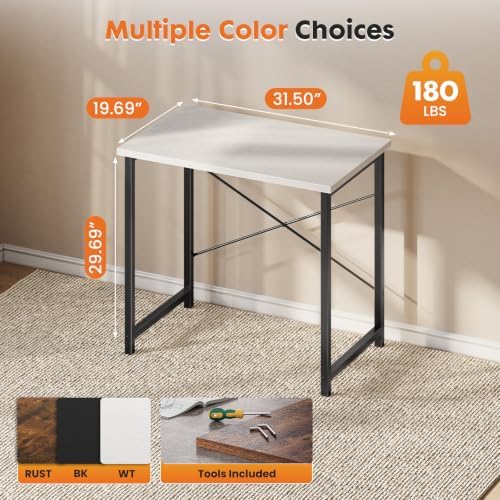 Sweetcrispy 32-Inch Small Computer Desk for Bedroom, Modern White