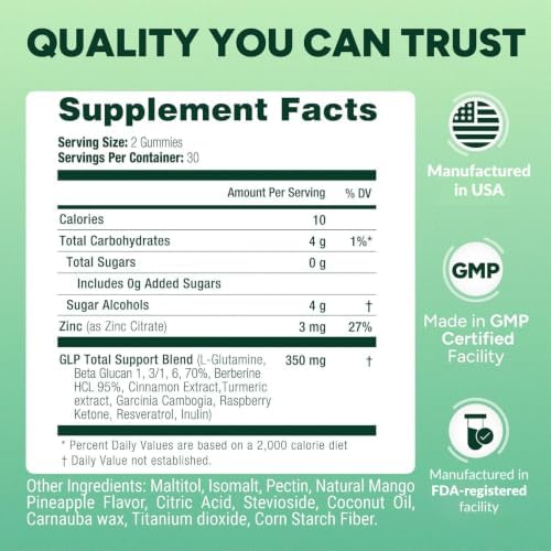 Sugar-Free GLP-1 Support Gummies, Berberine, Cinnamon, Turmeric Supplement