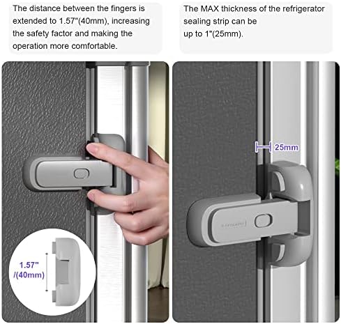 Mom's Choice Gold Awards Winner - EUDEMON 1 Pack Updated Child Proof Refrigerator/Fridge/Freezer Door Lock Apply to Max 1"(25mm) Sealing Strip for Toddlers and Kids, no Tools Need or Drill (Grey)