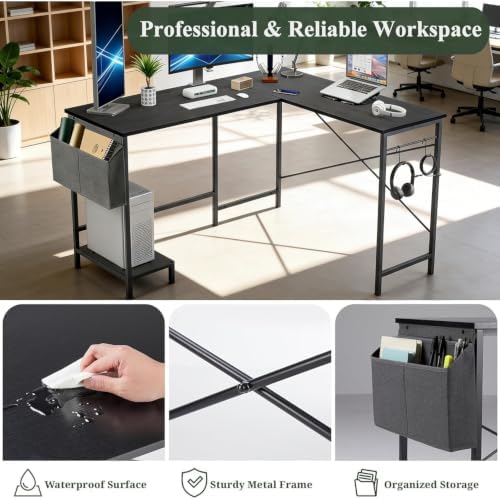 L Shaped Desk, 50 Inch Reversible Computer Desk with CPU Stand